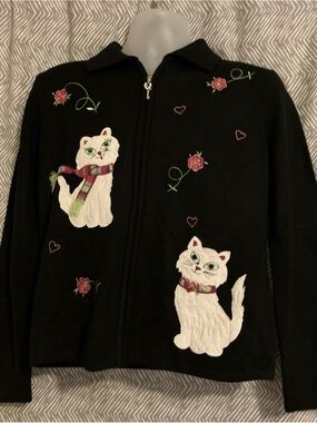Allison Daley Black Knit Zip Cardigan with Decorative Key Pull